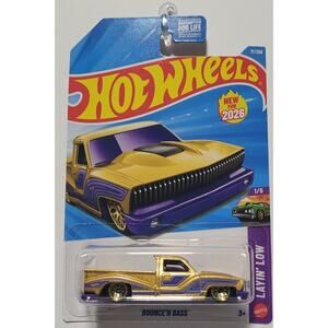 2026 Hot Wheels Bounce n Bass 17/250 Layin Low 1/5 Yellow Purple Pickup Truck